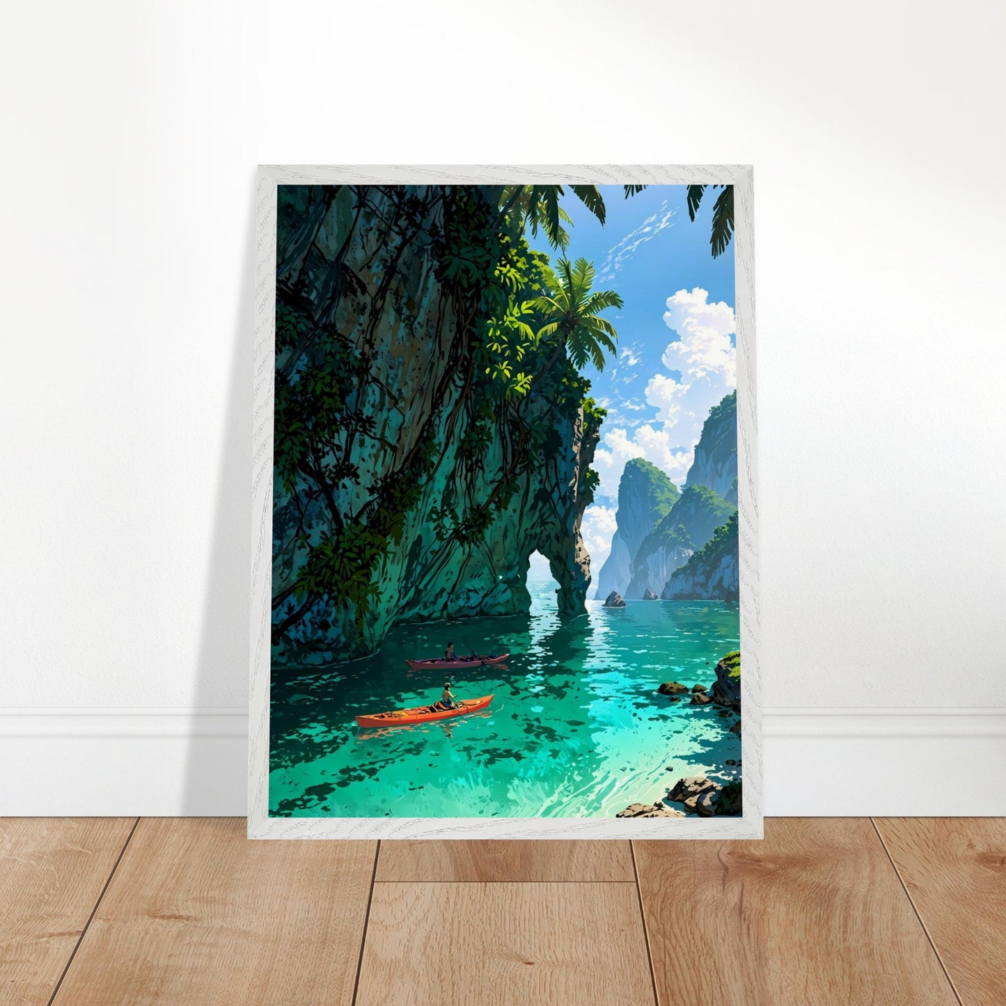 Affiche Lagune de Thaïlande Encadrée, cadre blanc 45x60 cm