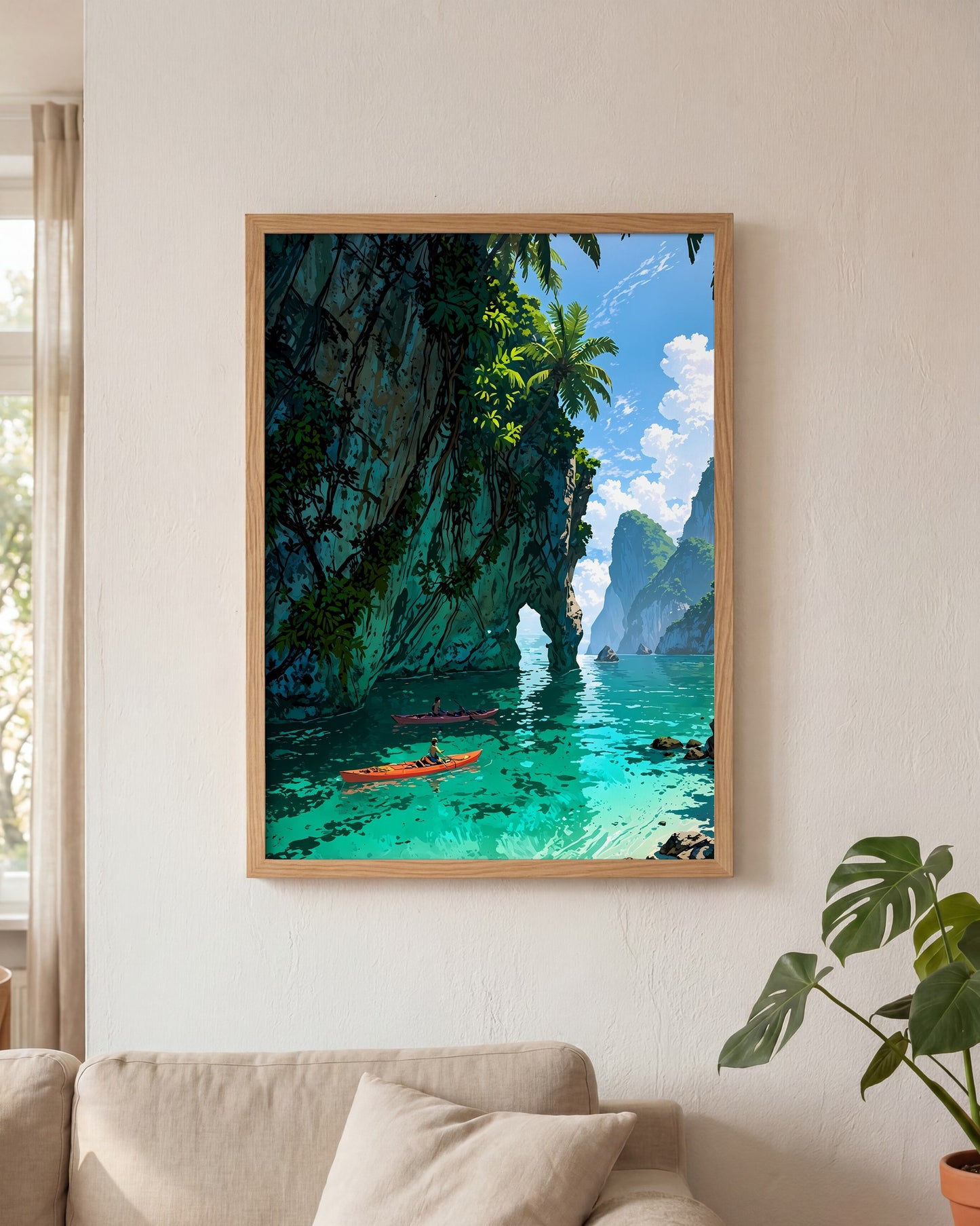 Affiche Lagune de Thaïlande Encadrée, mockup en situation dans un interieur, Muchimura
