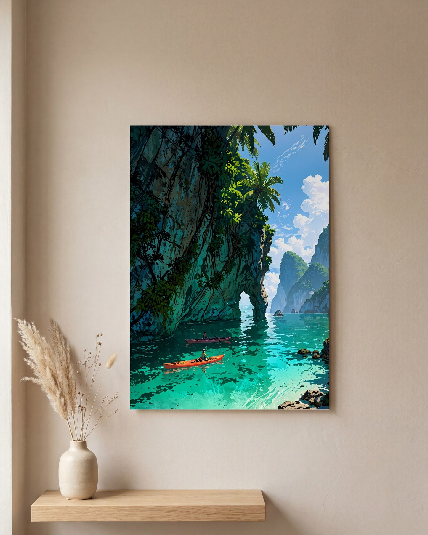 Affiche Lagune de Thaïlande, mockup sur un mur epure, Muchimura