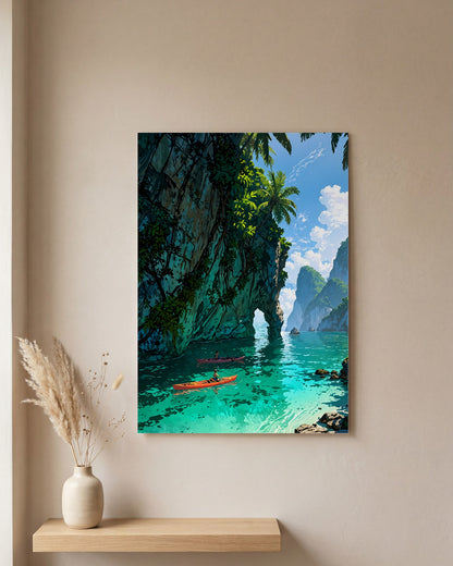 Affiche Lagune de Thaïlande, mockup sur un mur epure, Muchimura