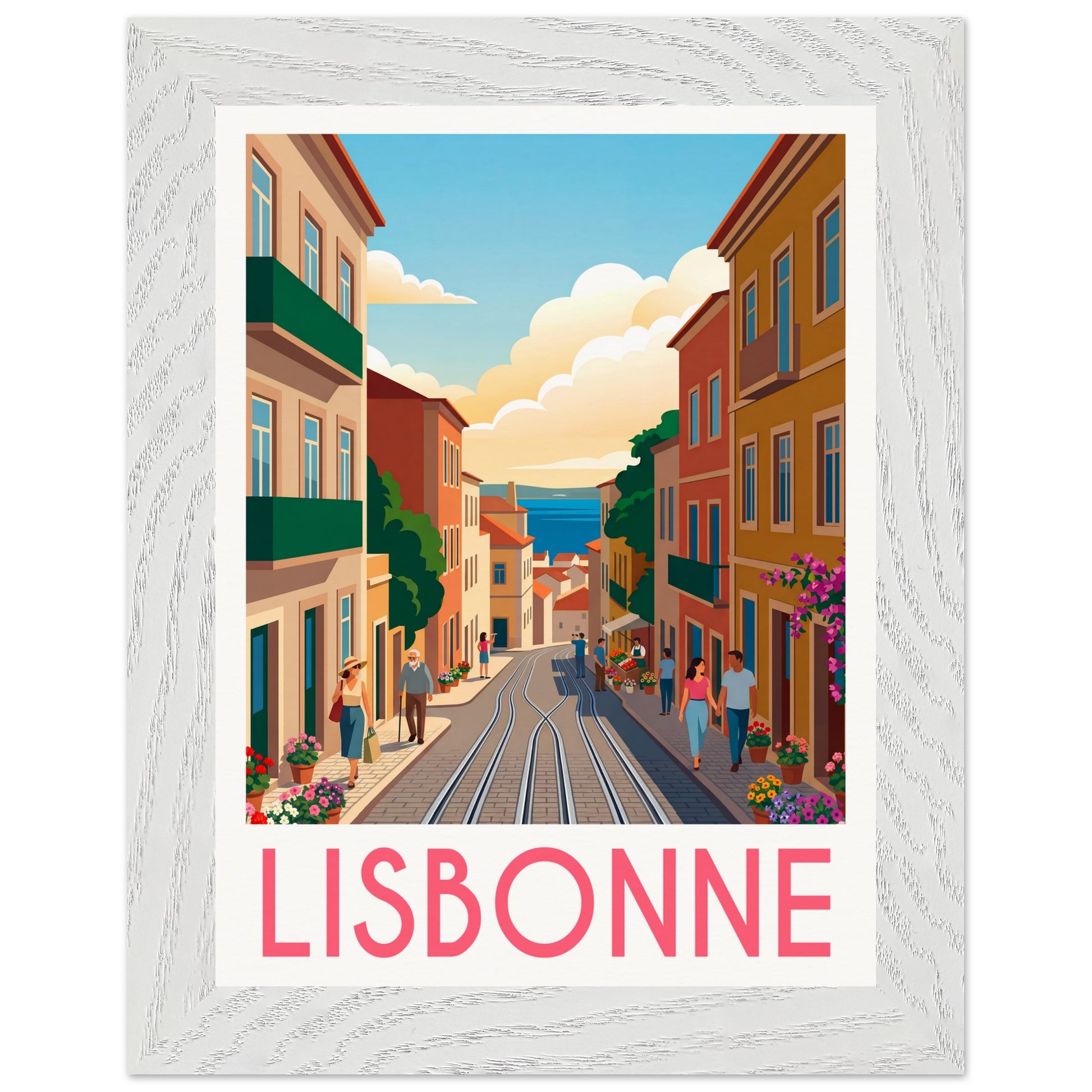 Affiche Lisbonne - Encadrée, cadre blanc 15x20 cm