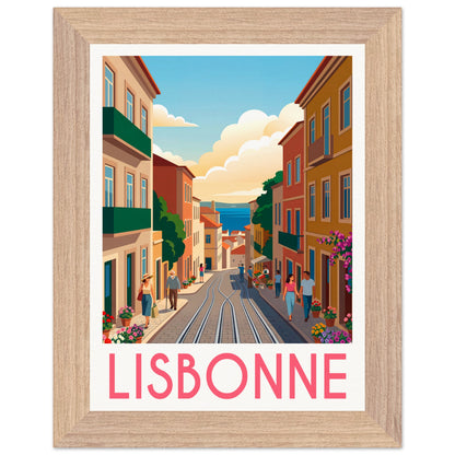 Affiche Lisbonne - Encadrée, cadre bois 15x20 cm