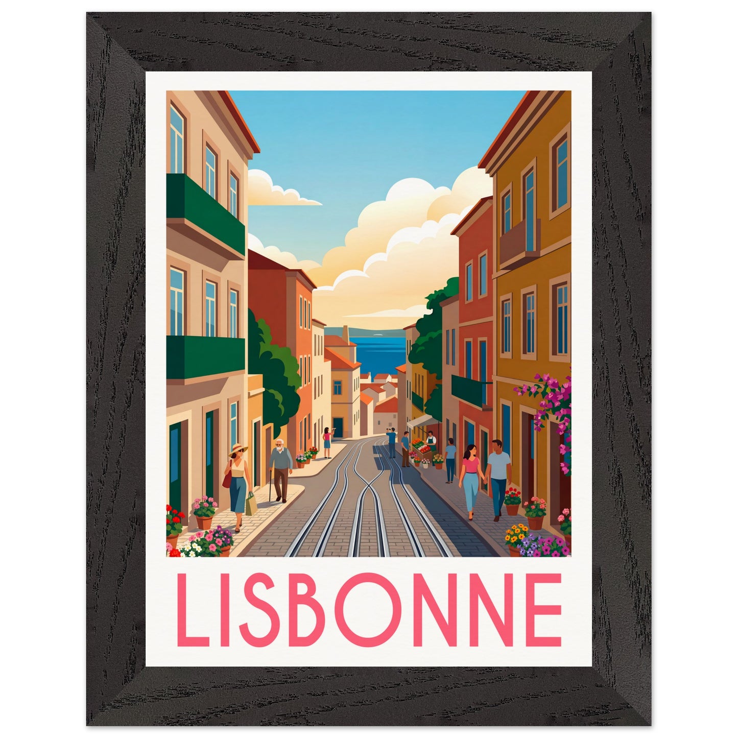 Affiche Lisbonne - Encadrée, cadre noir 15x20 cm