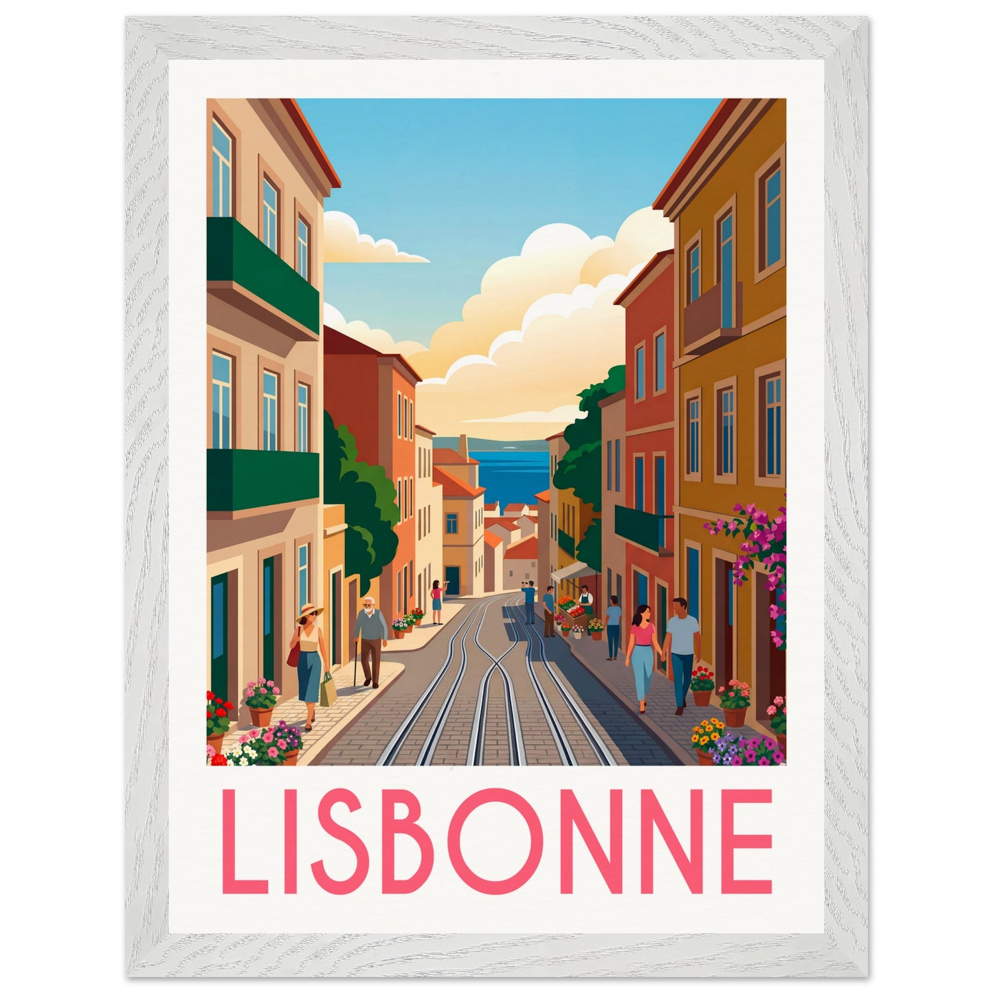 Affiche Lisbonne - Encadrée, cadre blanc 30x40 cm