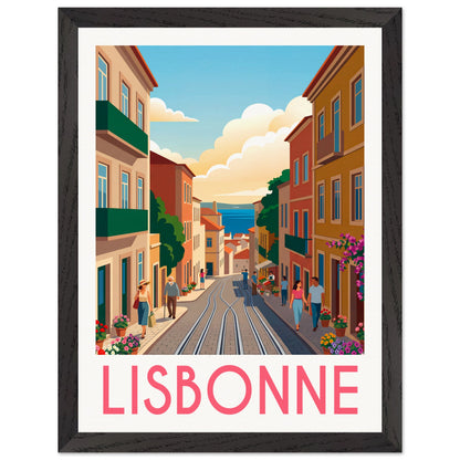 Affiche Lisbonne - Encadrée, cadre noir 30x40 cm