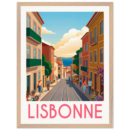 Affiche Lisbonne - Encadrée, cadre bois 45x60 cm