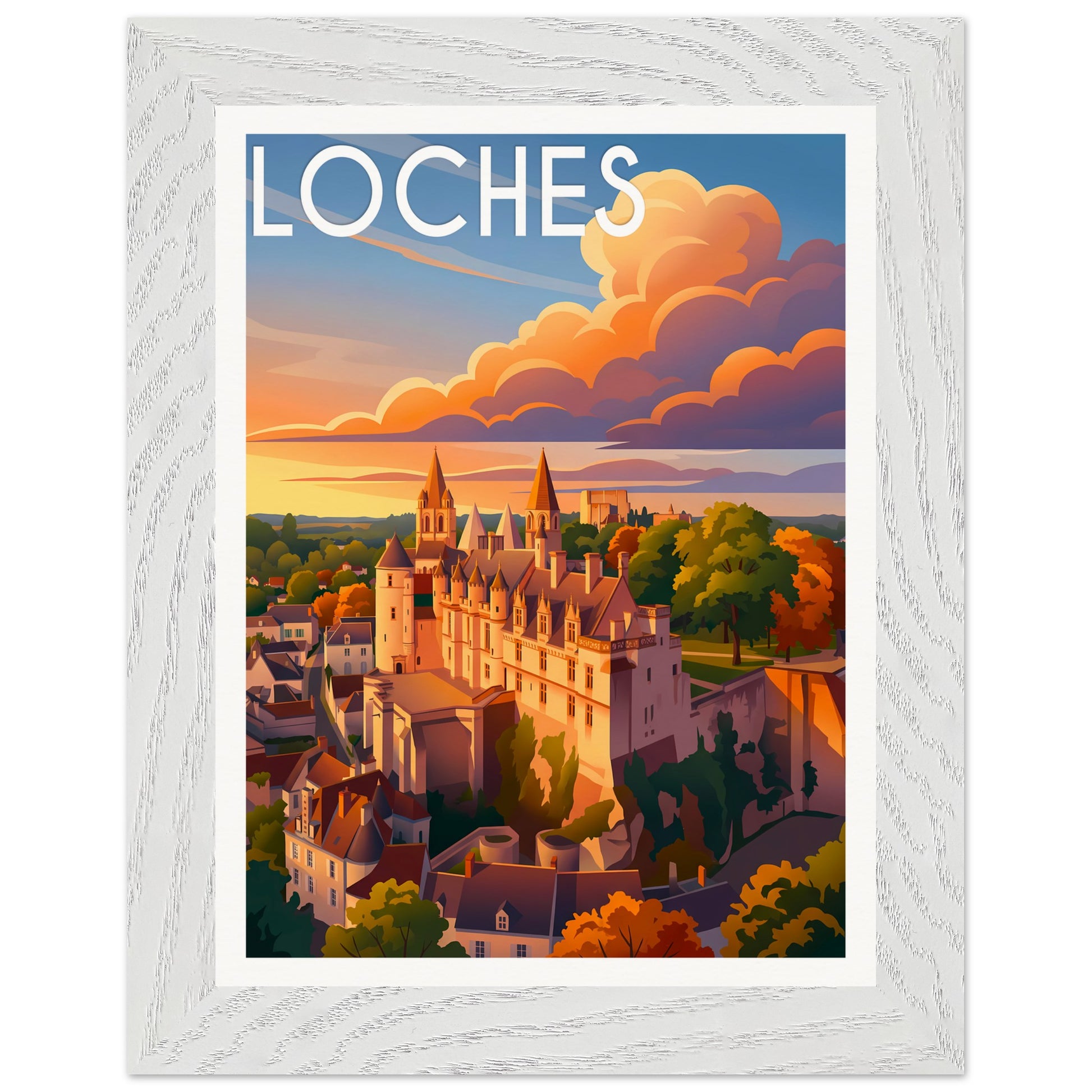 Affiche Loches - Encadrée, cadre blanc 15x20 cm