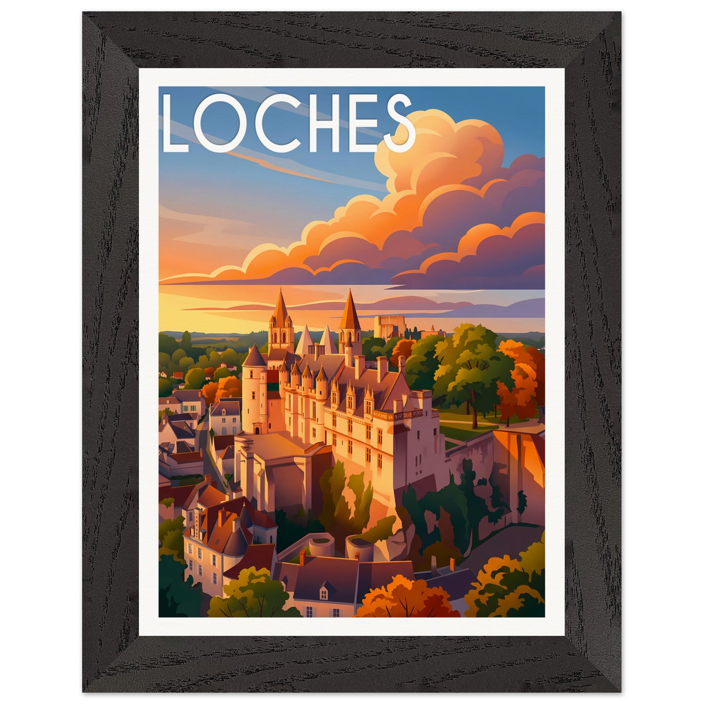 Affiche Loches - Encadrée, cadre noir 15x20 cm