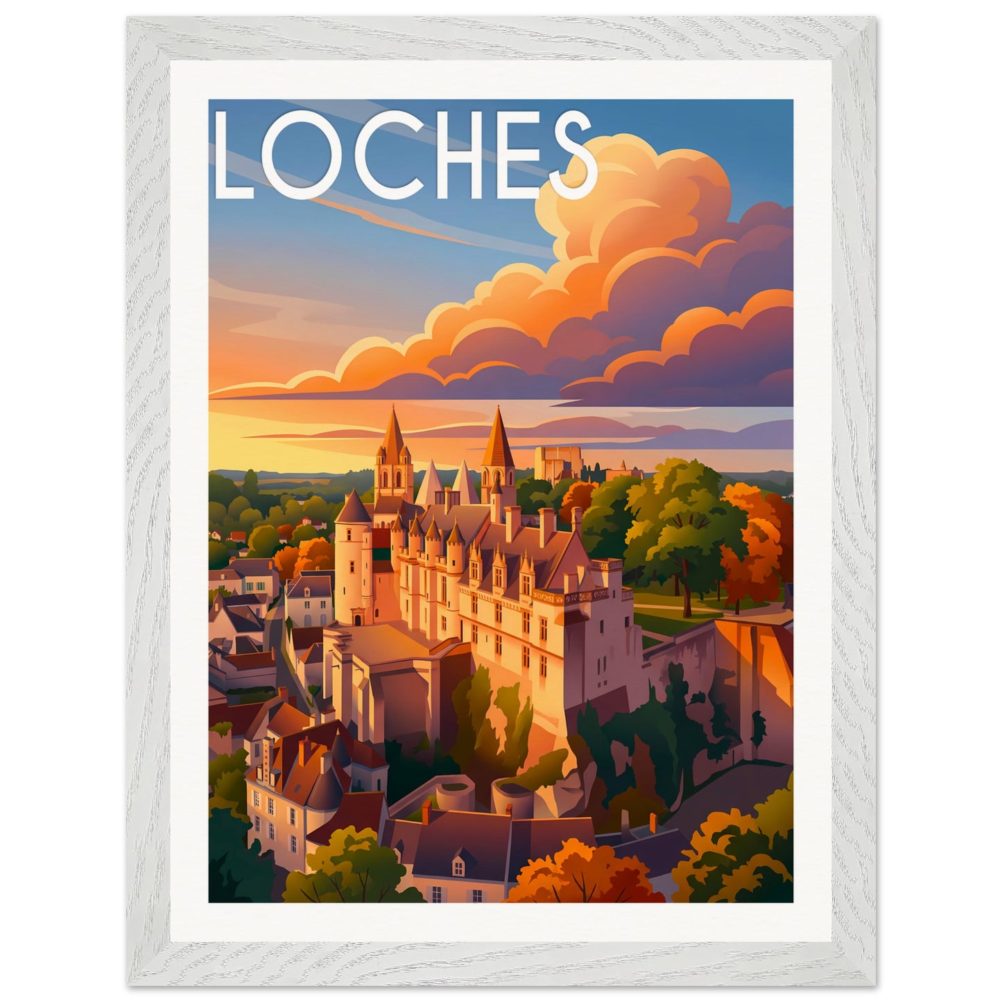 Affiche Loches - Encadrée, cadre blanc 30x40 cm