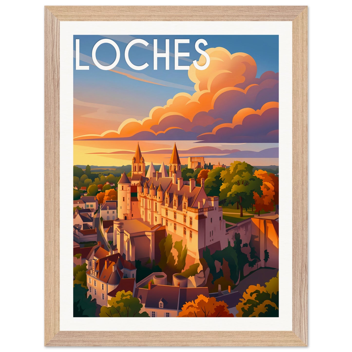 Affiche Loches - Encadrée, cadre bois 30x40 cm