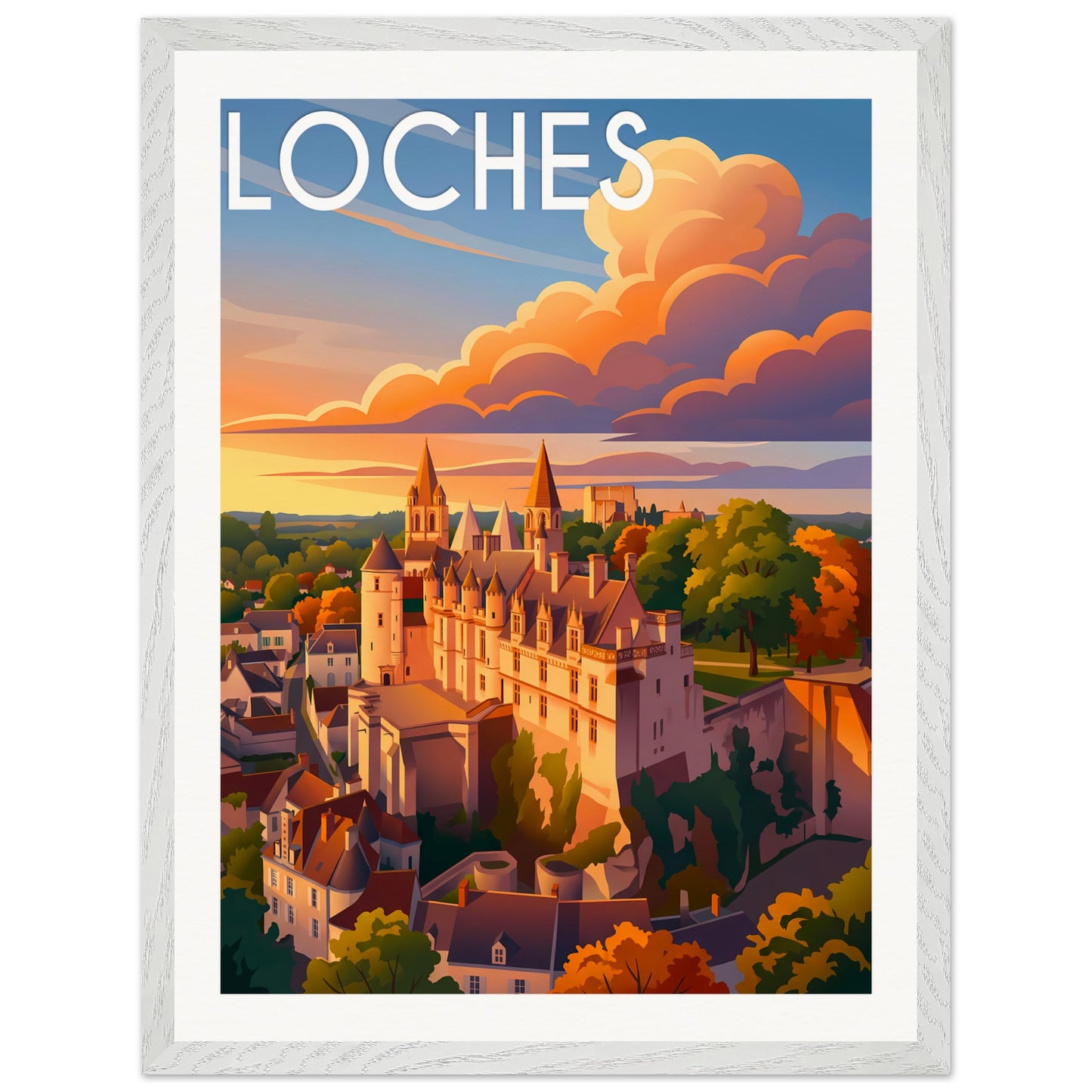 Affiche Loches - Encadrée, cadre blanc 45x60 cm