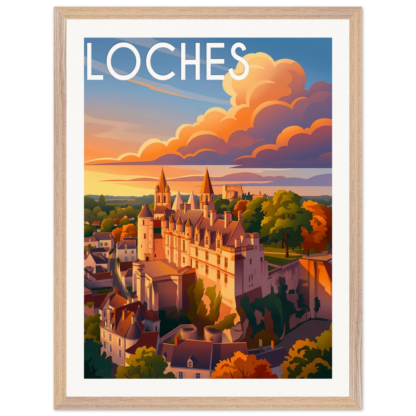 Affiche Loches - Encadrée, cadre bois 45x60 cm