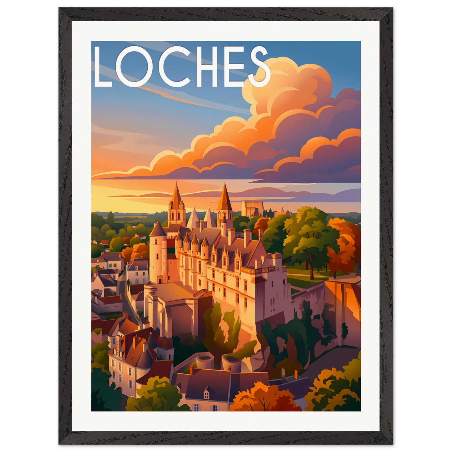 Affiche Loches - Encadrée, cadre noir 45x60 cm