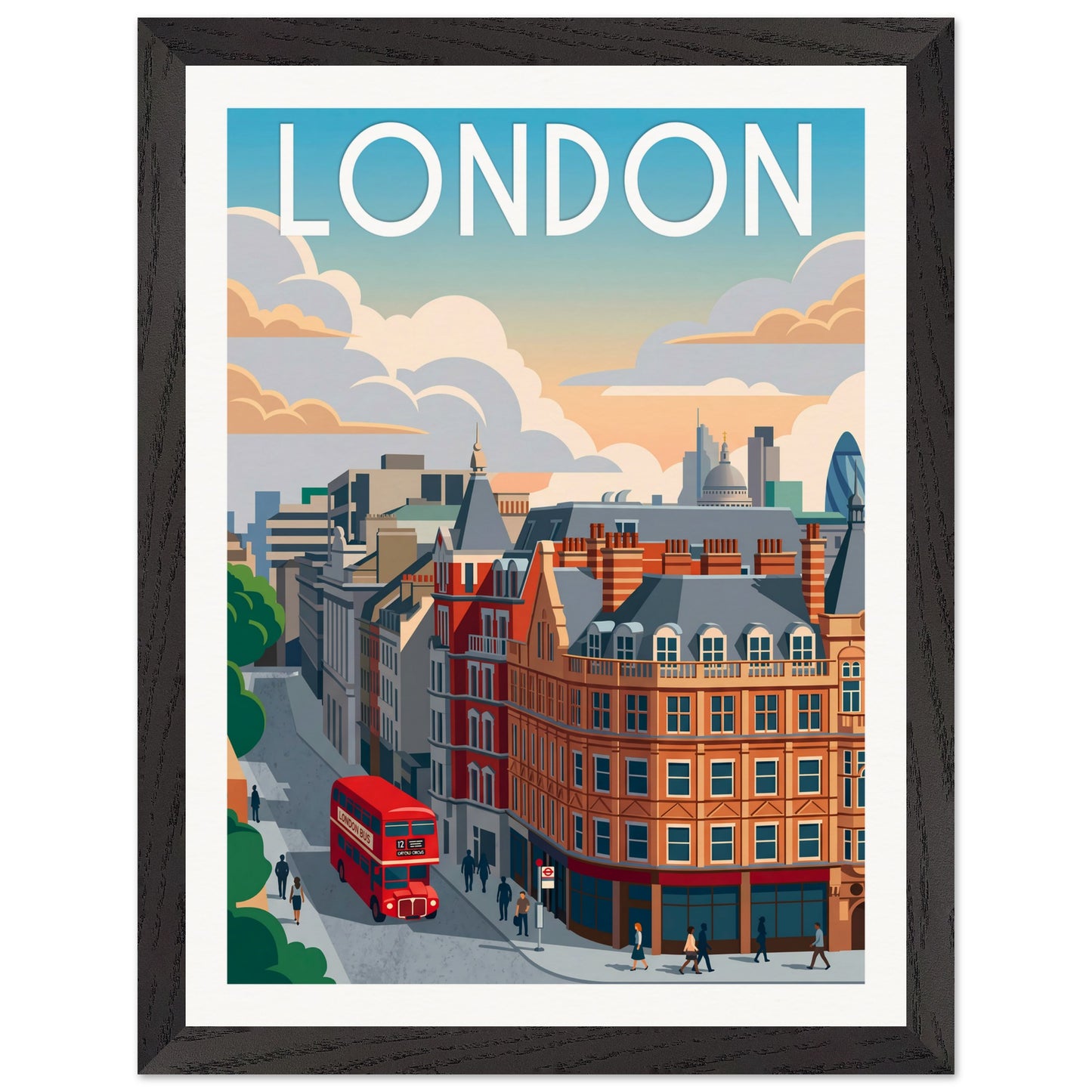 Affiche Londres - Encadrée, cadre noir 30x40 cm