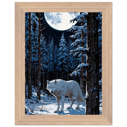 Affiche Louve blanche Encadrée, cadre bois 15x20 cm