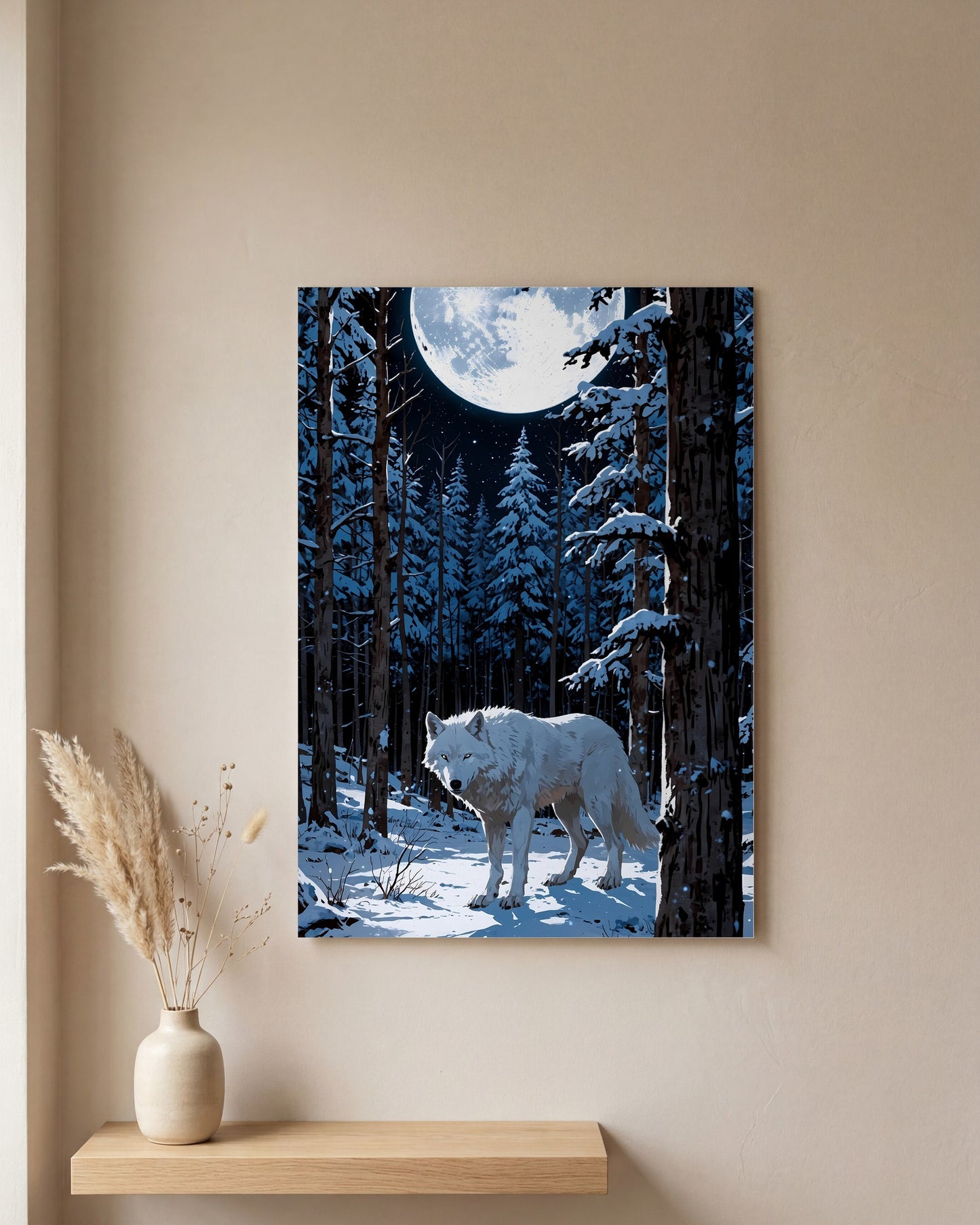 Affiche Louve Blanche, mockup sur un mur epure, Muchimura