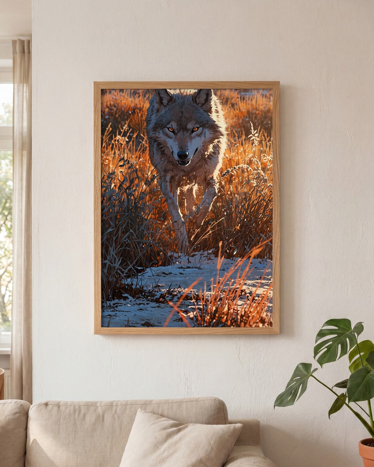Affiche Louve Encadrée, mockup en situation dans un interieur, Muchimura