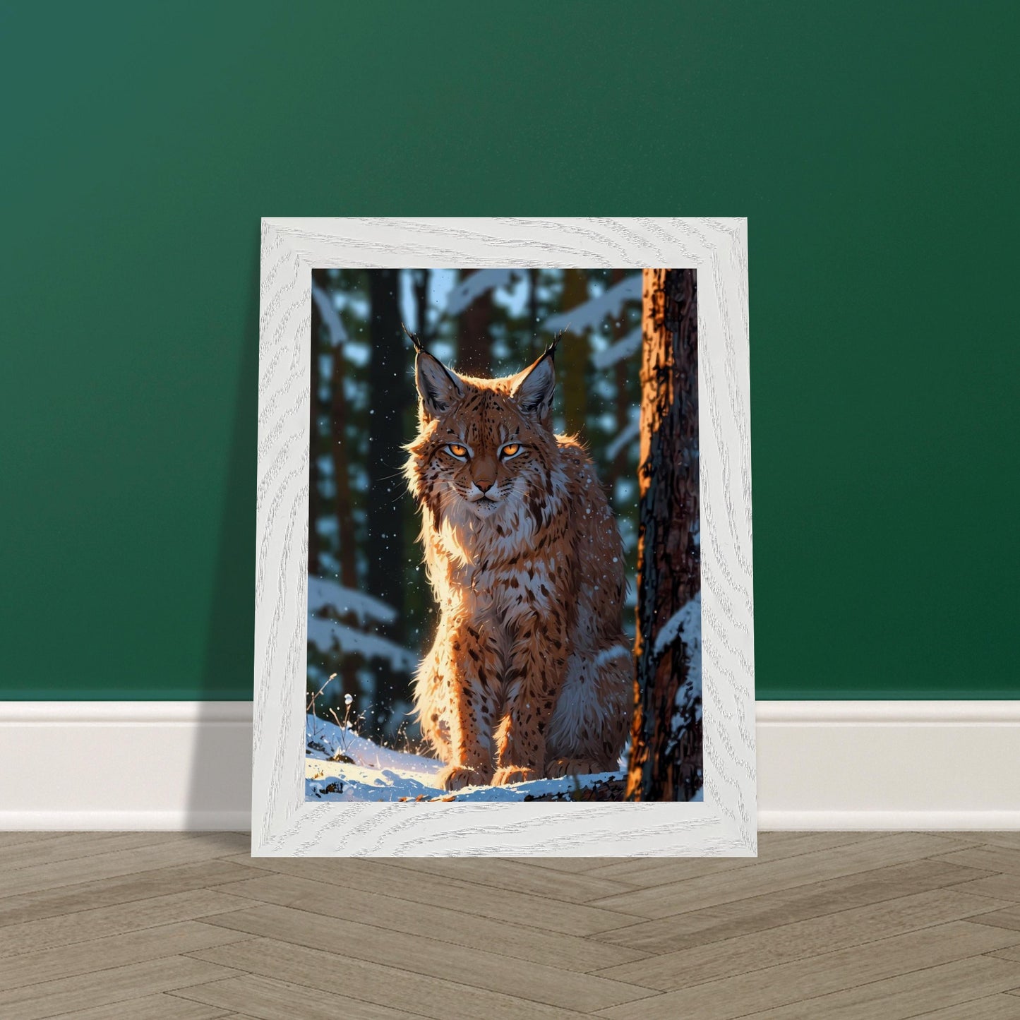 Affiche Lynx boréal Encadrée, cadre blanc 15x20 cm