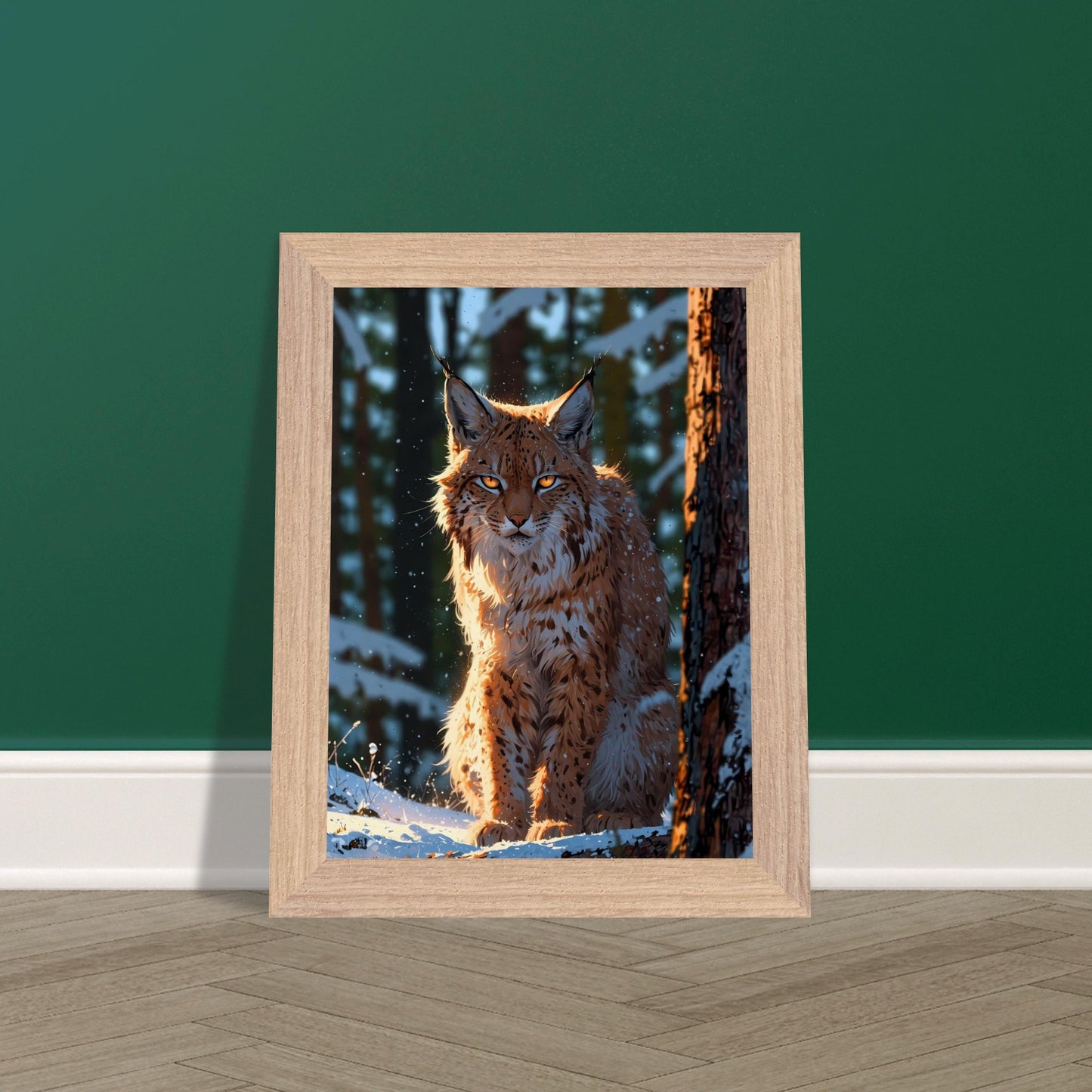 Affiche Lynx boréal Encadrée, cadre bois 15x20 cm