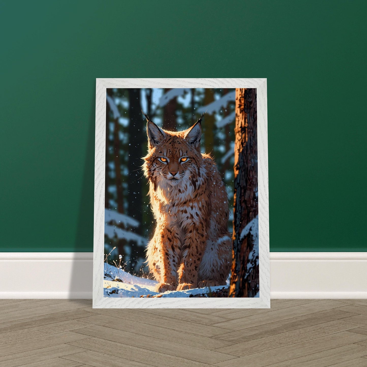 Affiche Lynx boréal Encadrée, cadre blanc 30x40 cm