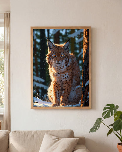 Affiche Lynx boréal Encadrée, mockup en situation dans un interieur, Muchimura