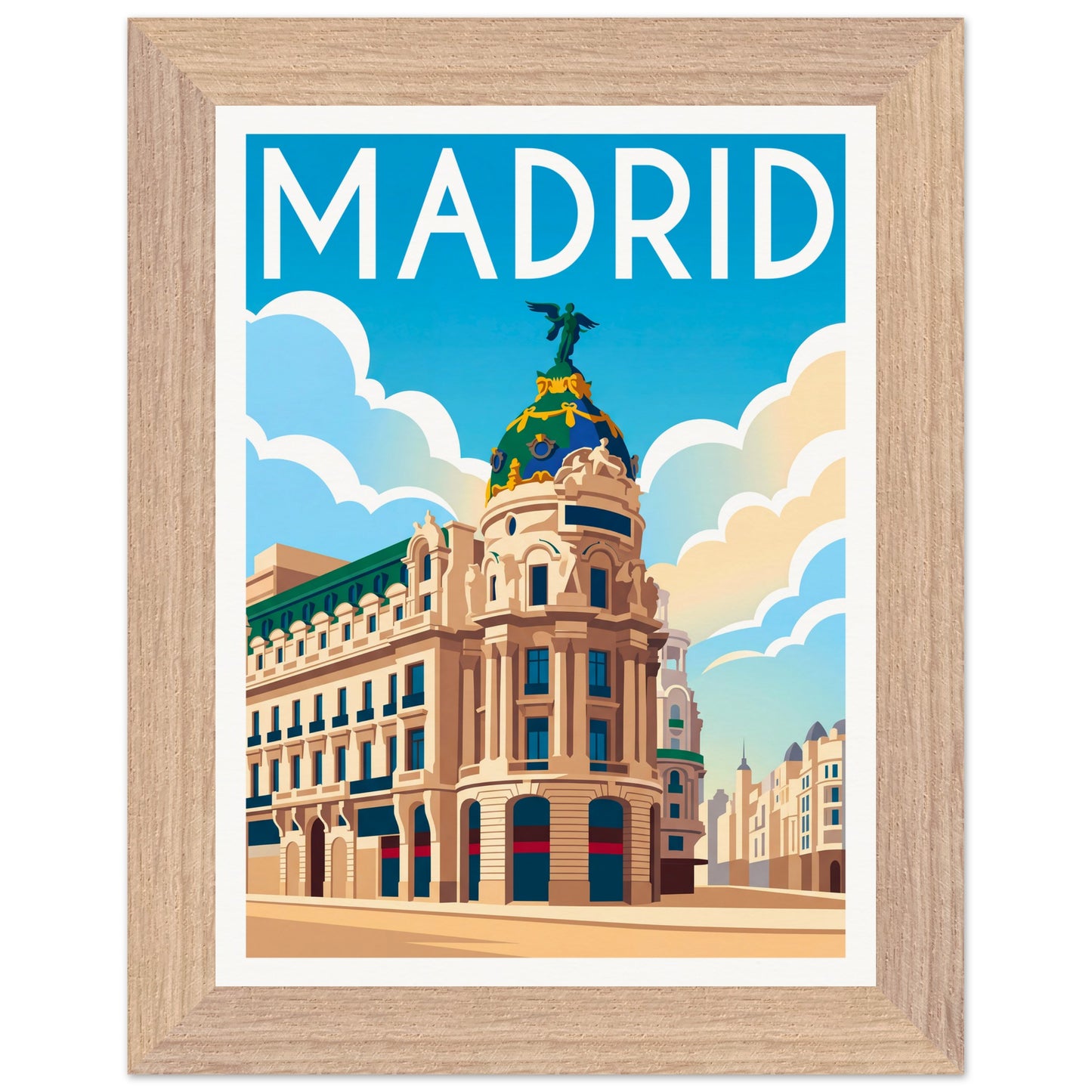 Affiche Madrid - Encadrée, cadre bois 15x20 cm