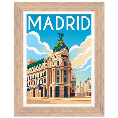 Affiche Madrid - Encadrée, cadre bois 15x20 cm