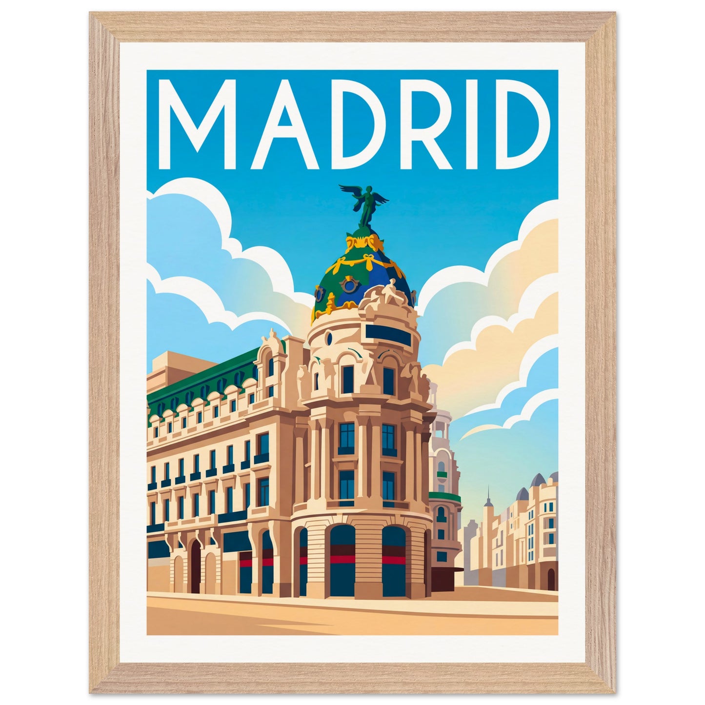 Affiche Madrid - Encadrée, cadre bois 30x40 cm