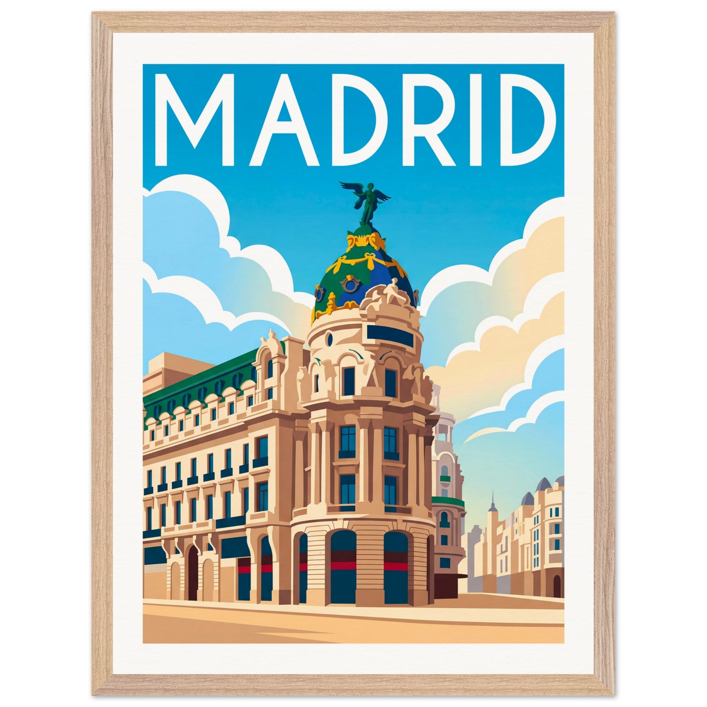 Affiche Madrid - Encadrée, cadre bois 45x60 cm