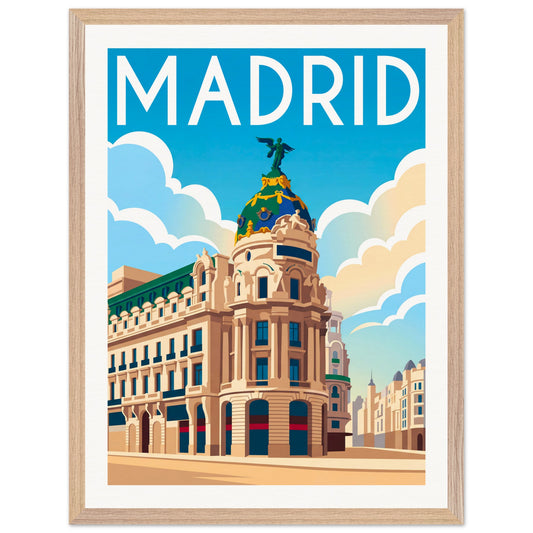 Affiche Madrid - Encadrée, cadre bois 45x60 cm