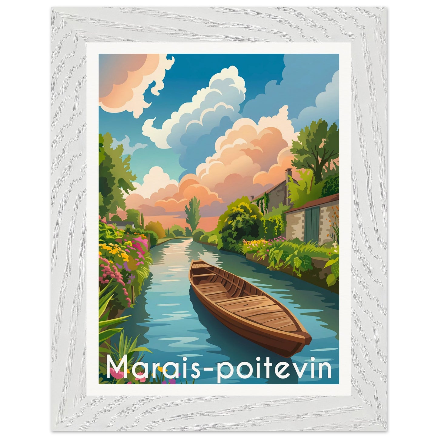 Affiche Marais Poitevin - Encadrée, cadre blanc 15x20 cm