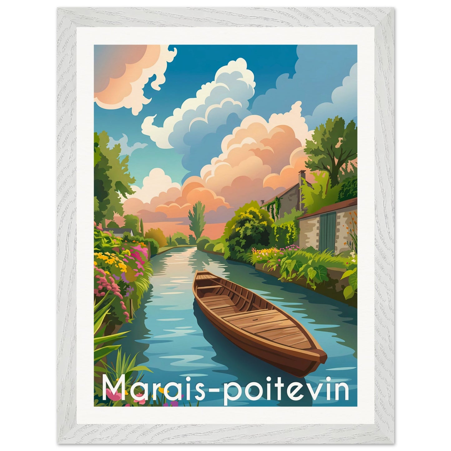 Affiche Marais Poitevin - Encadrée, cadre blanc 30x40 cm