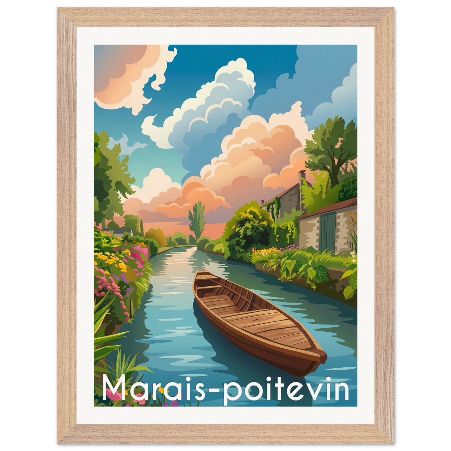 Affiche Marais Poitevin - Encadrée, cadre bois 30x40 cm