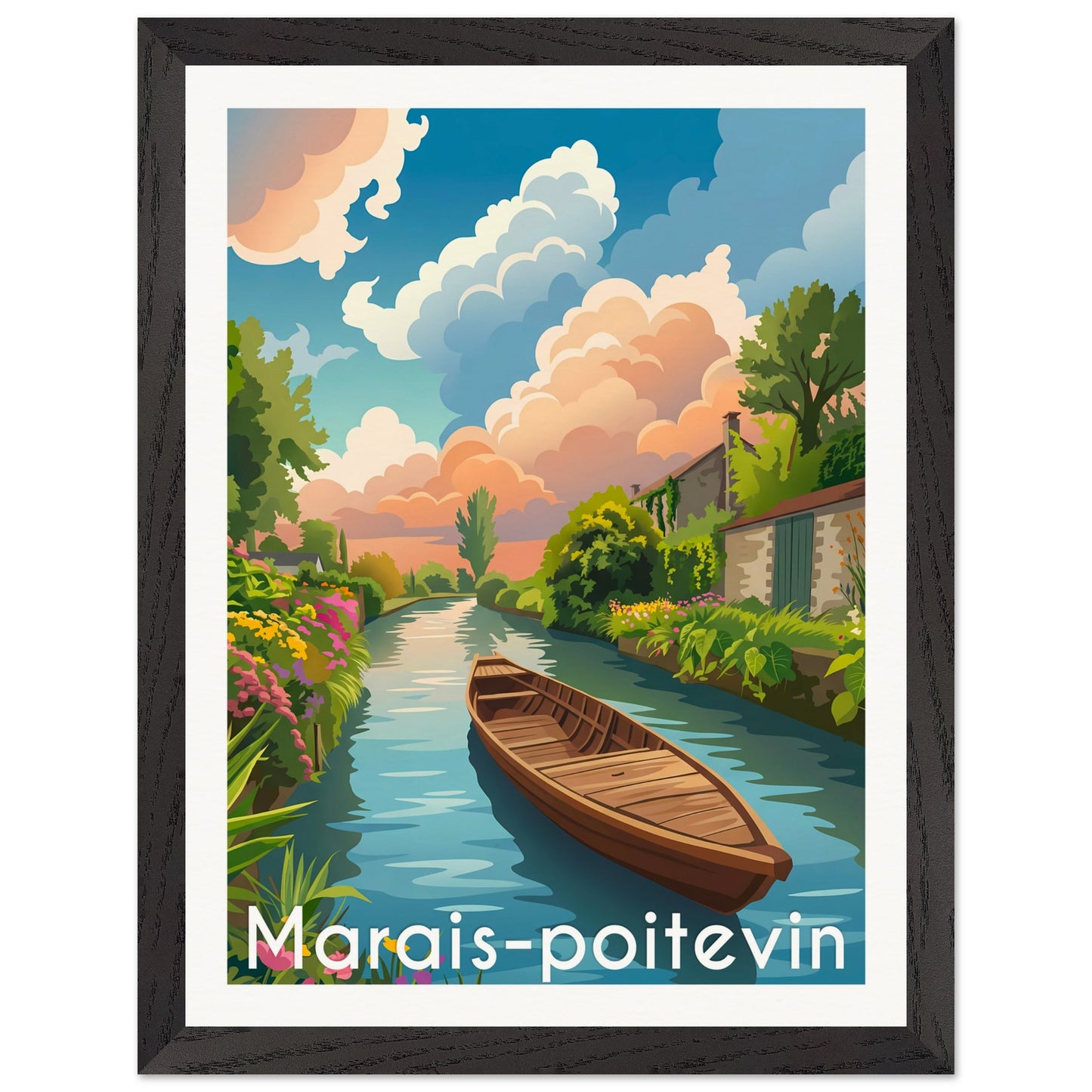 Affiche Marais Poitevin - Encadrée, cadre noir 30x40 cm