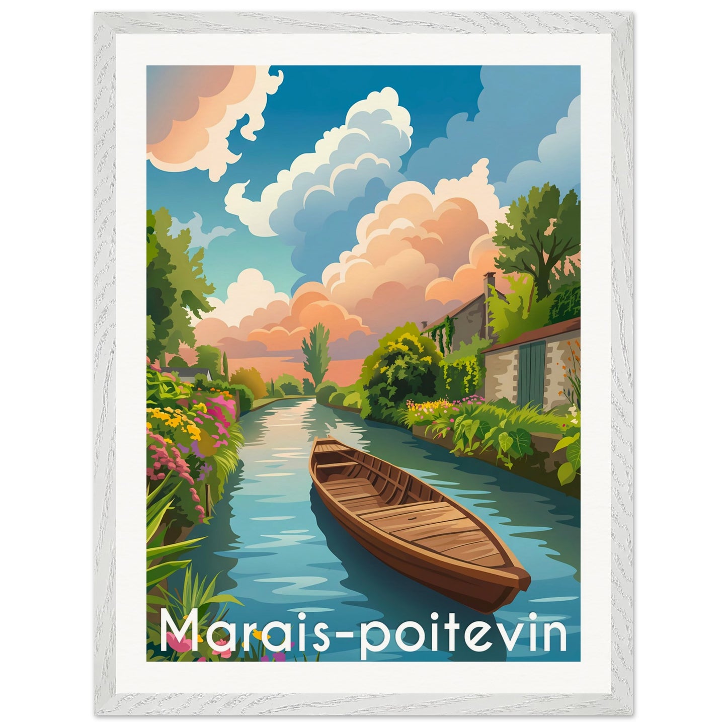 Affiche Marais Poitevin - Encadrée, cadre blanc 45x60 cm