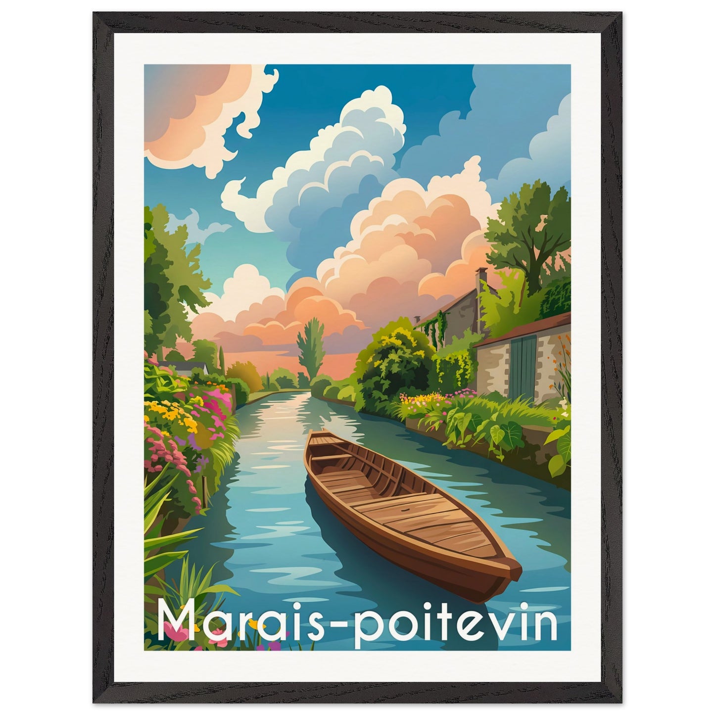Affiche Marais Poitevin - Encadrée, cadre noir 45x60 cm