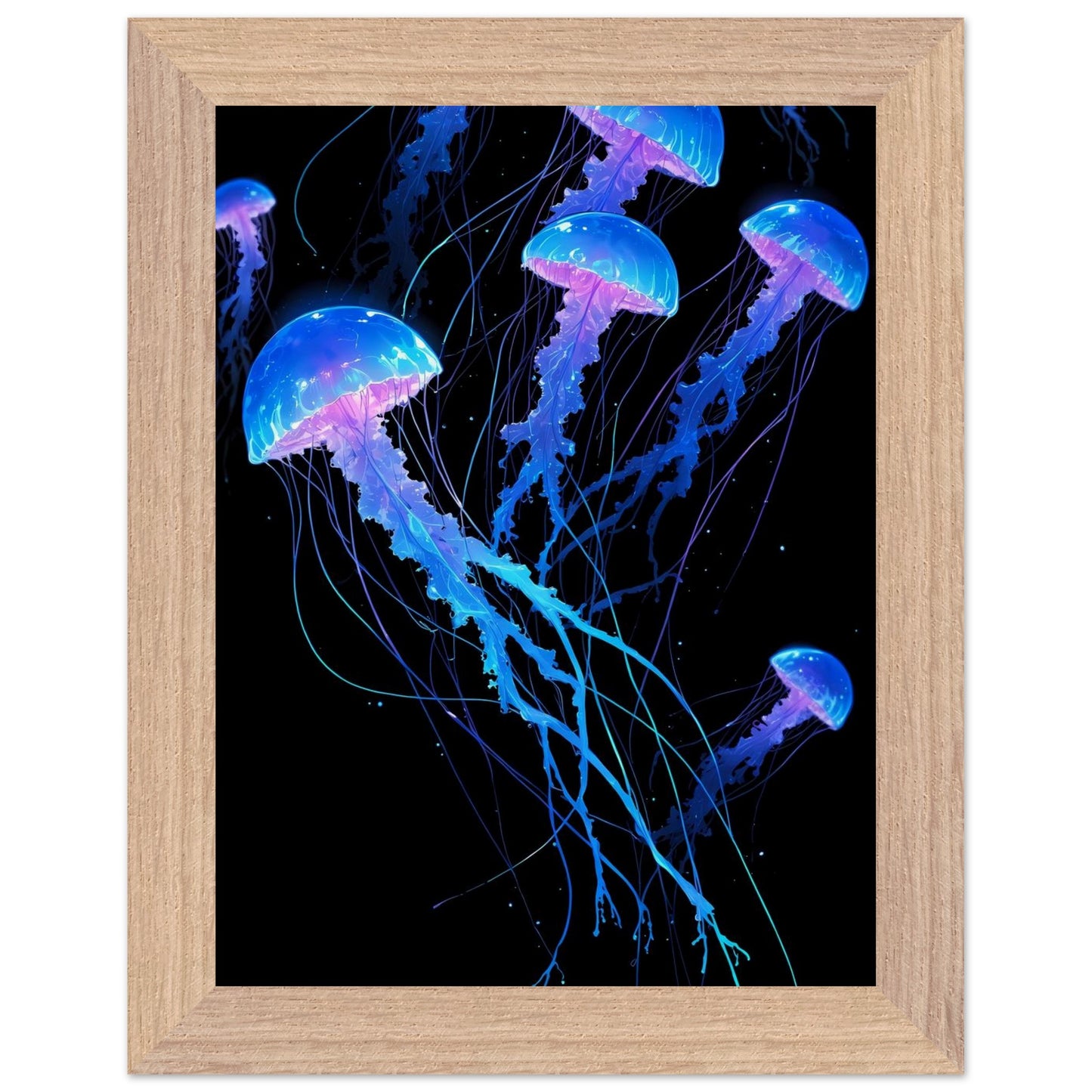Affiche Méduse lumineuse Encadrée, cadre bois 15x20 cm