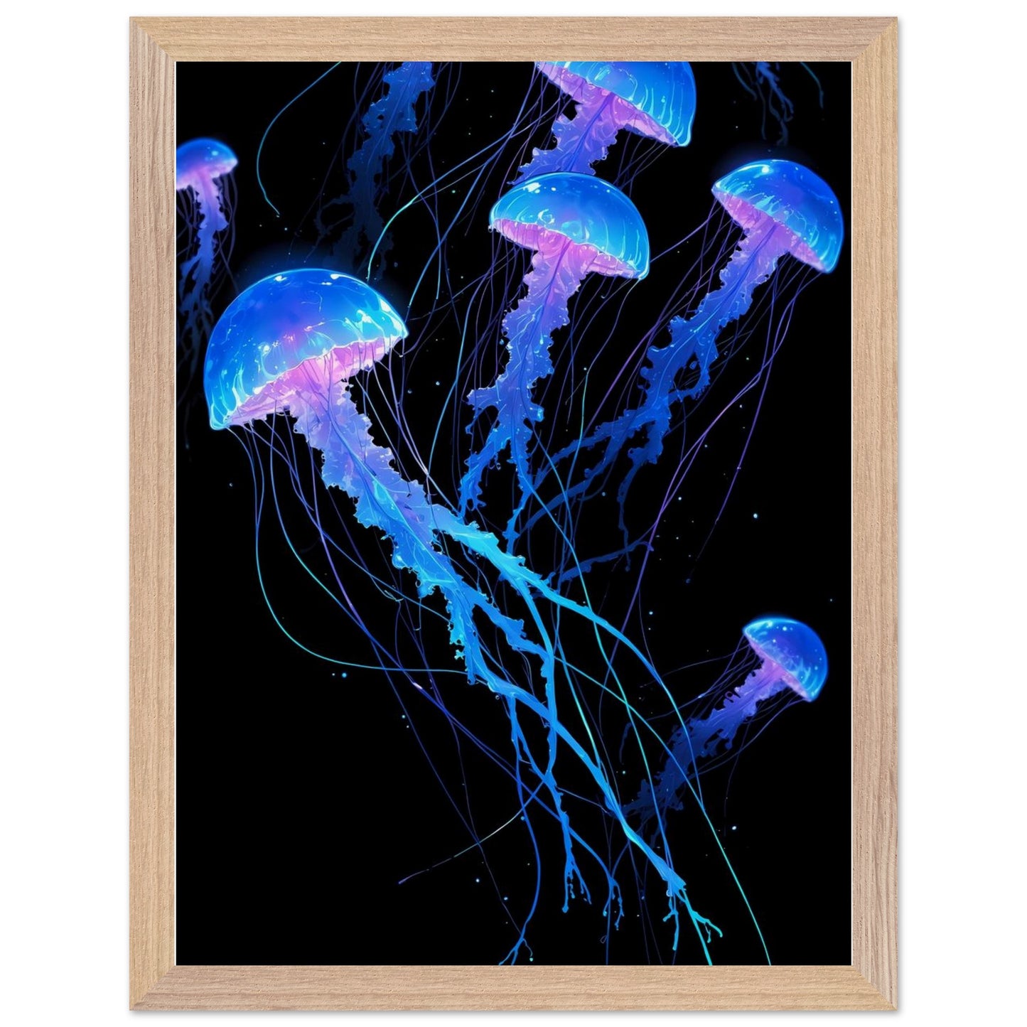 Affiche Méduse lumineuse Encadrée, cadre bois 30x40 cm