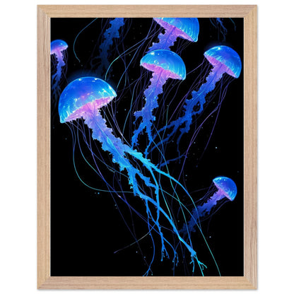 Affiche Méduse lumineuse Encadrée, cadre bois 30x40 cm