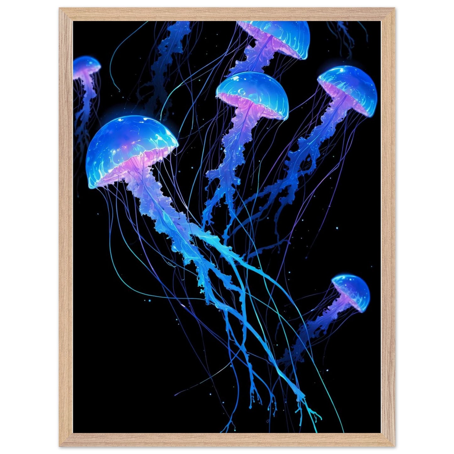 Affiche Méduse lumineuse Encadrée, cadre bois 45x60 cm