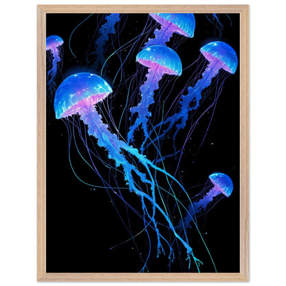 Affiche Méduse lumineuse Encadrée, cadre bois 45x60 cm