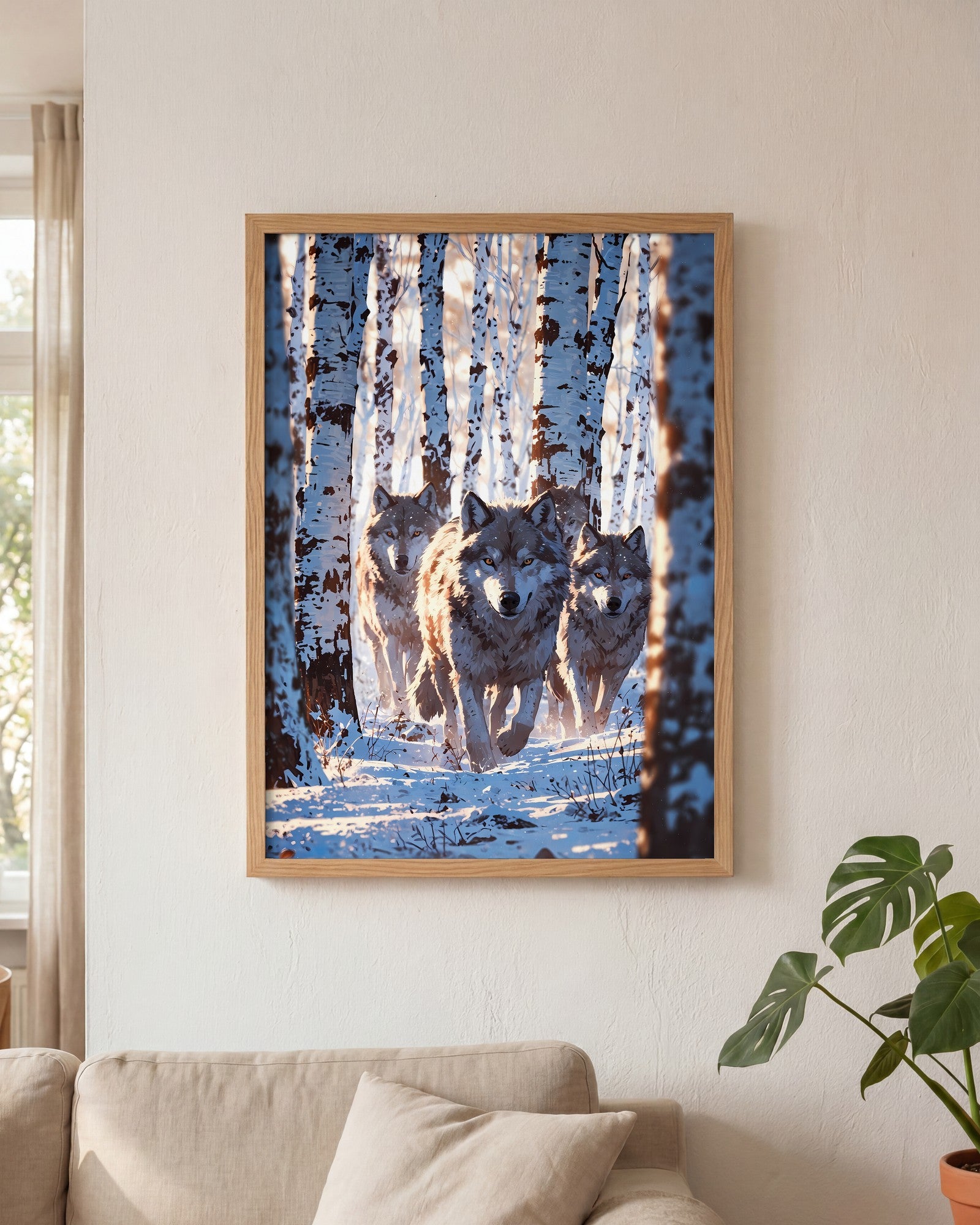 Affiche Meute de loups Encadrée, mockup en situation dans un interieur, Muchimura