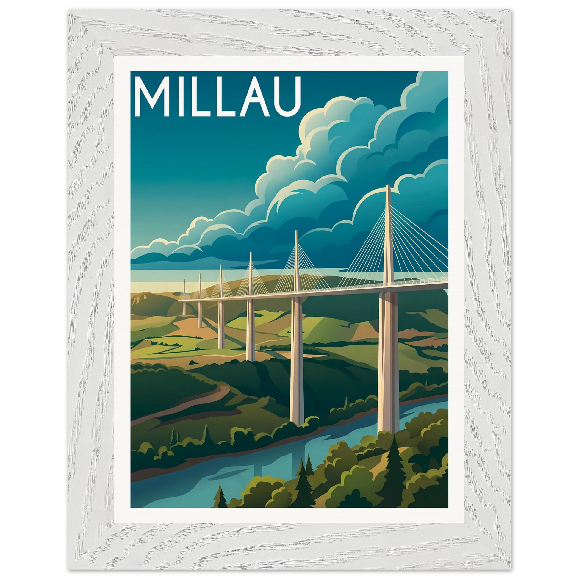 Affiche Millau - Encadrée, cadre blanc 15x20 cm
