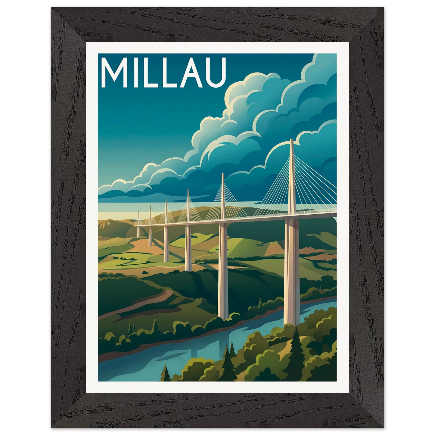 Affiche Millau - Encadrée, cadre noir 15x20 cm