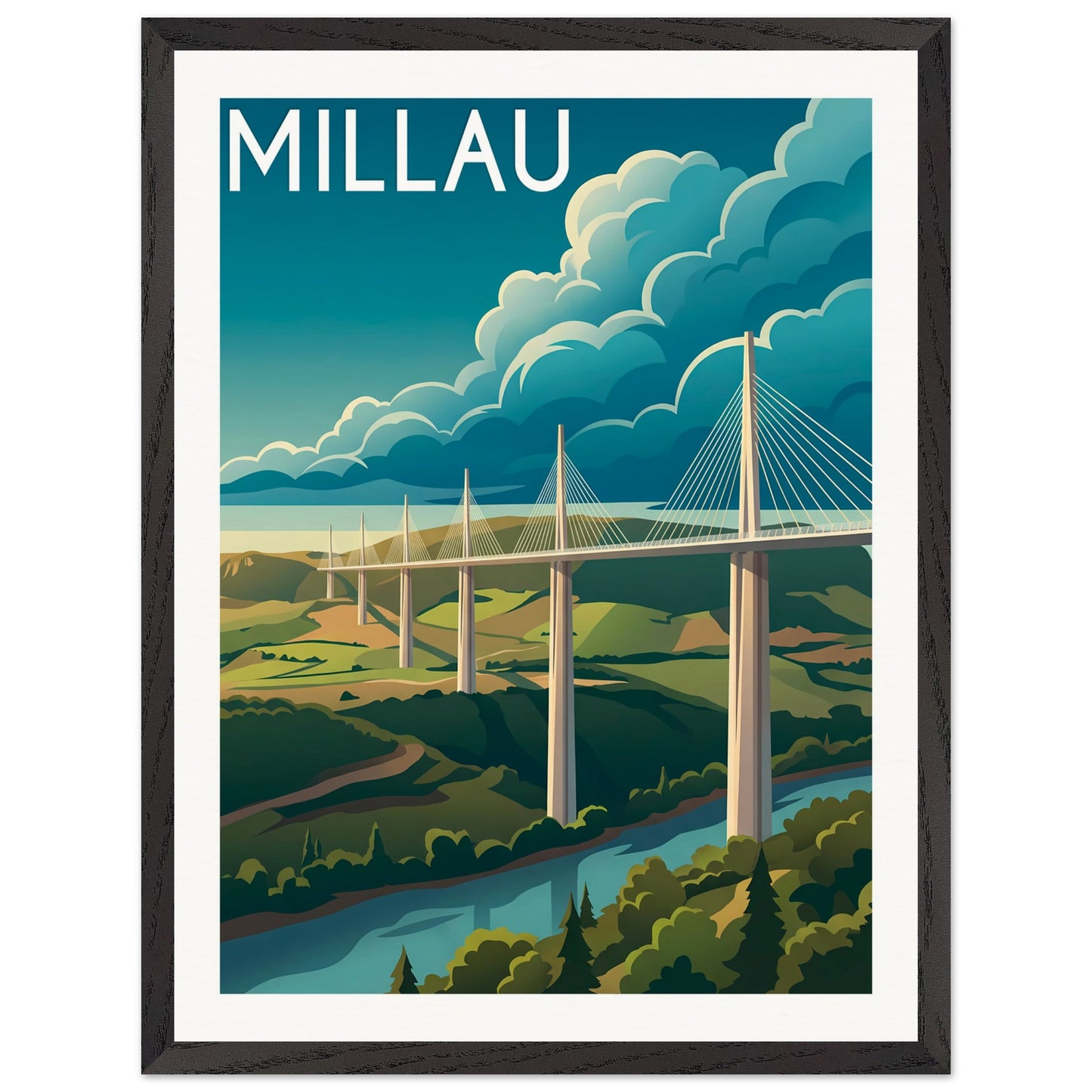 Affiche Millau - Encadrée, cadre noir 45x60 cm