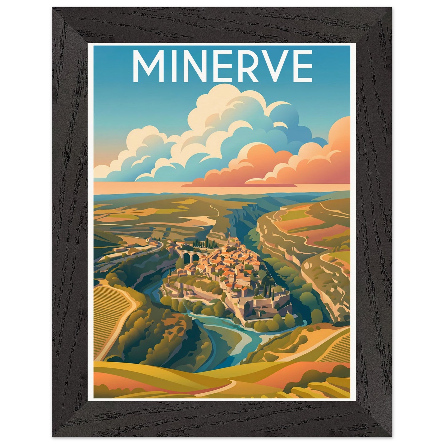 Affiche Minerve - Encadrée, cadre noir 15x20 cm