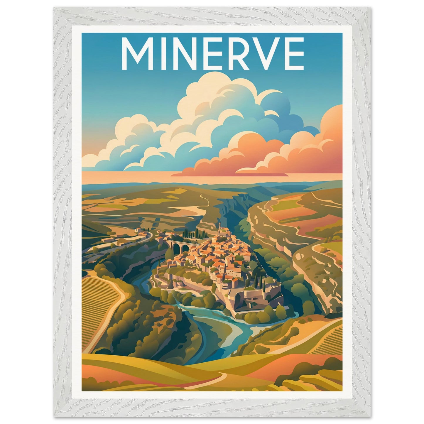 Affiche Minerve - Encadrée, cadre blanc 30x40 cm