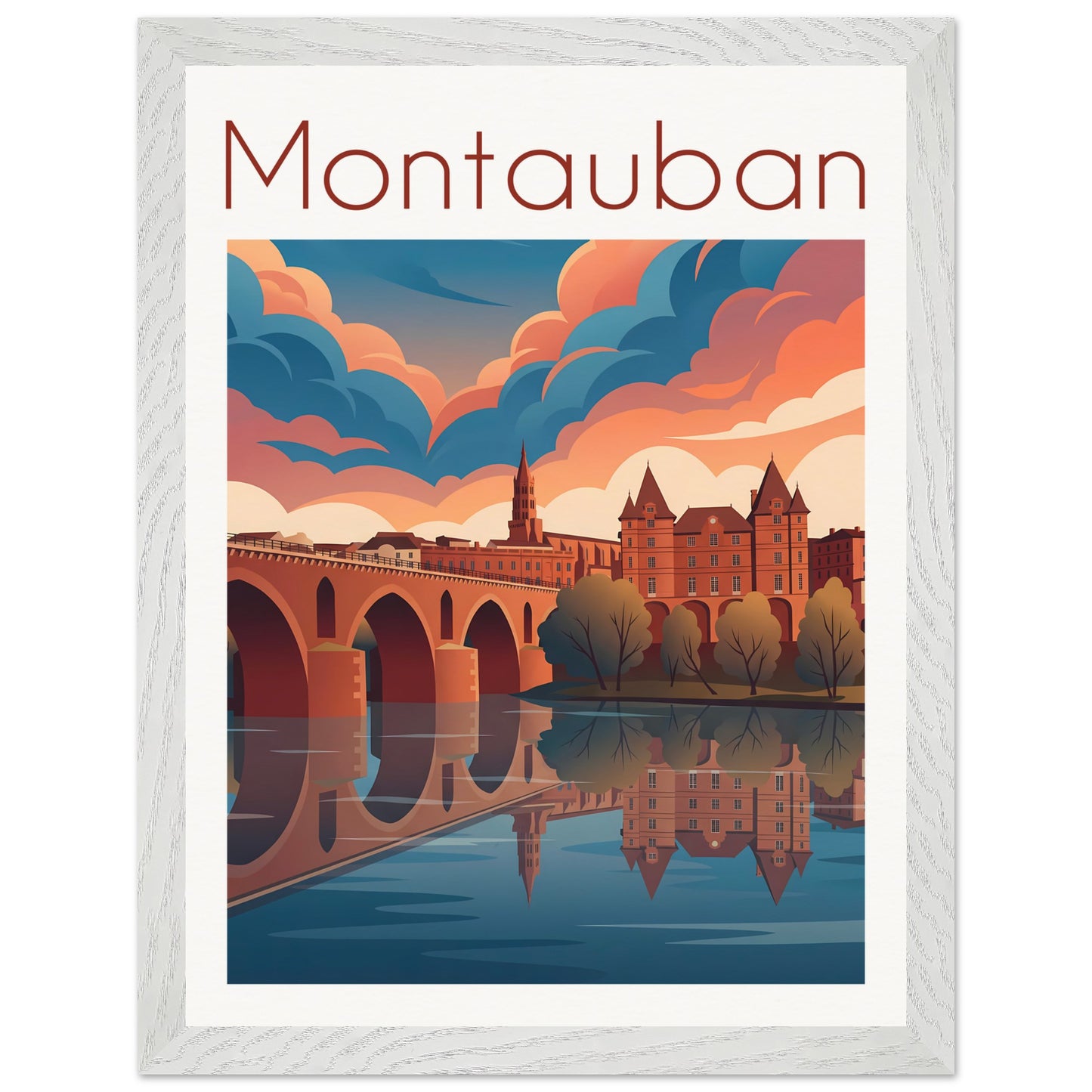 Affiche Montauban - Encadrée, cadre blanc 30x40 cm