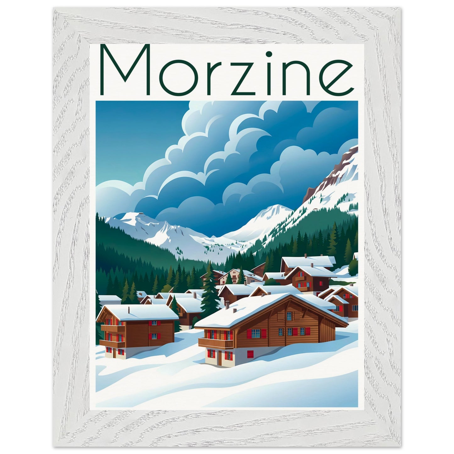 Affiche Morzine - Encadrée, cadre blanc 15x20 cm