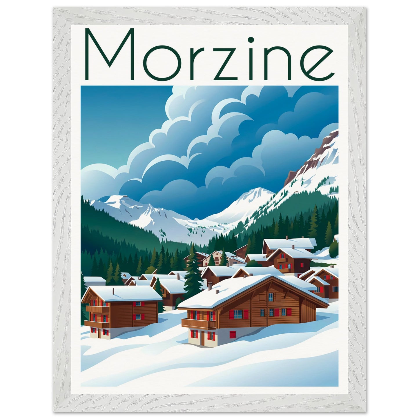Affiche Morzine - Encadrée, cadre blanc 30x40 cm